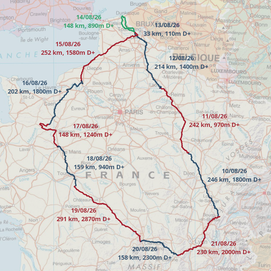 Carte de mes vacances à vélo en août 2026